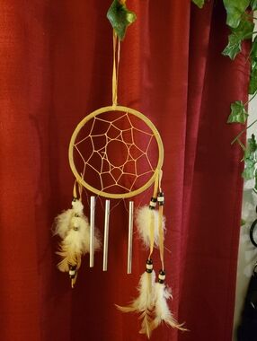 Enchanting Handmade Tribal Dreamcatcher Windchime w/Delicate Feather Adornment